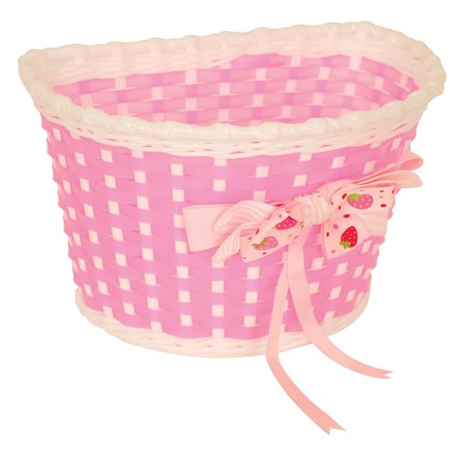 Kiddies Basket - Pink & White With Strawberry Bow